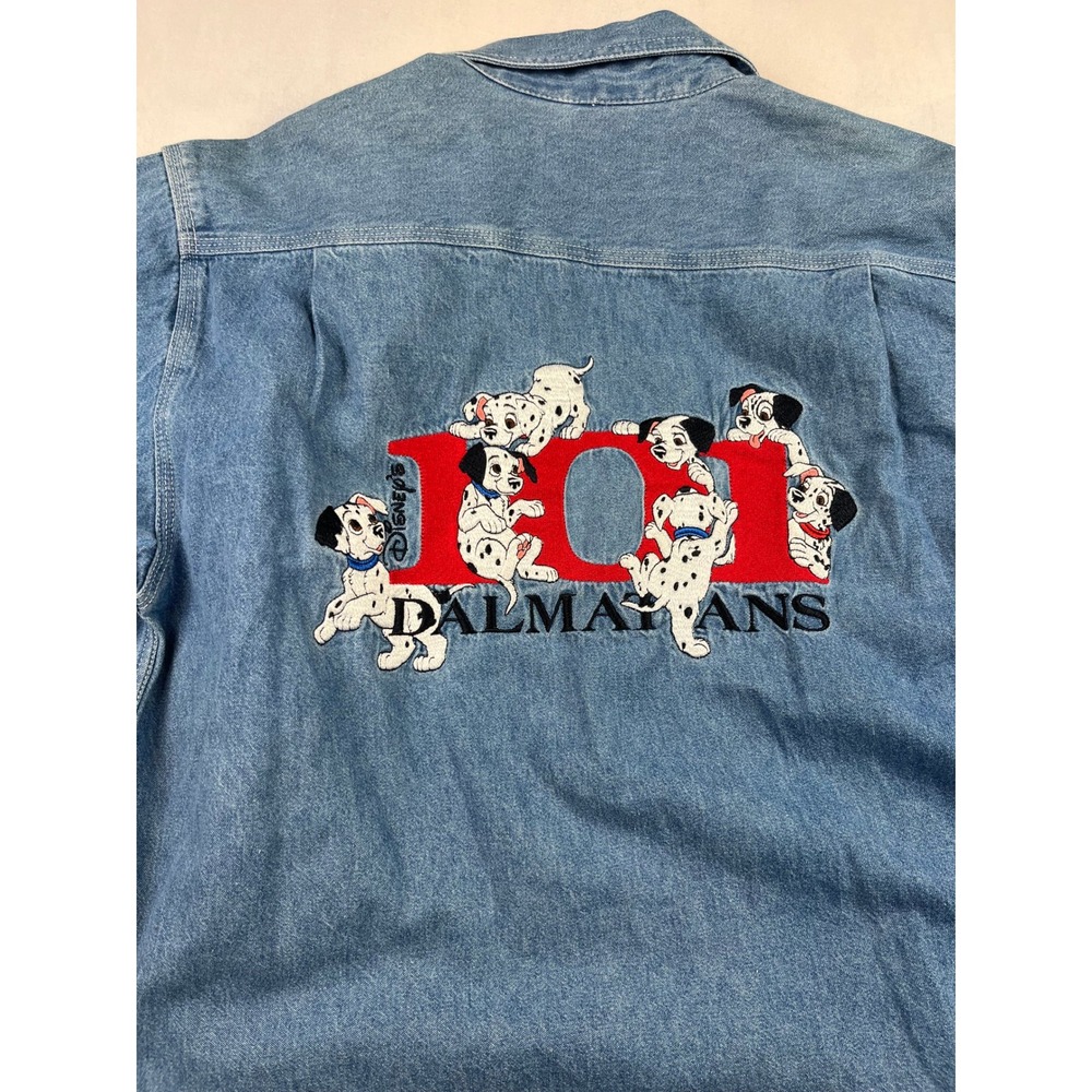 Vintage Disney Store 101 Dalmatians Denim Button Down Shirt Blue Small 90s Puppy